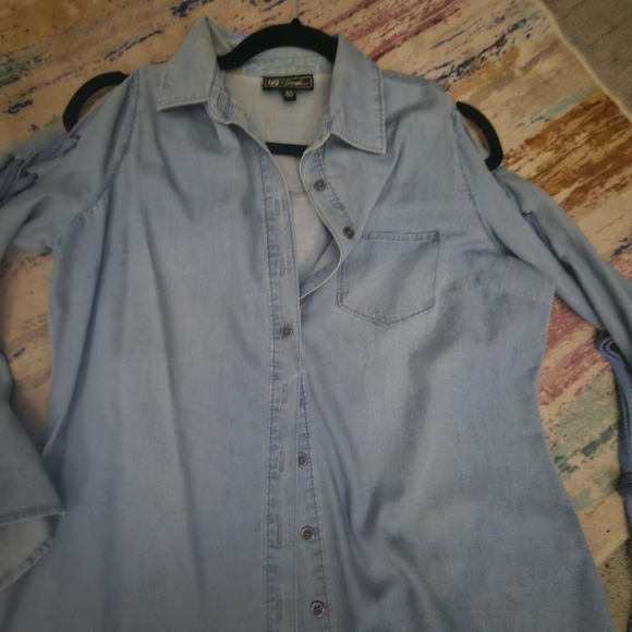 NEW!! Zara Blue Denim Open Shoulder Flare Sleeve Shirt - Picture 5 of 9